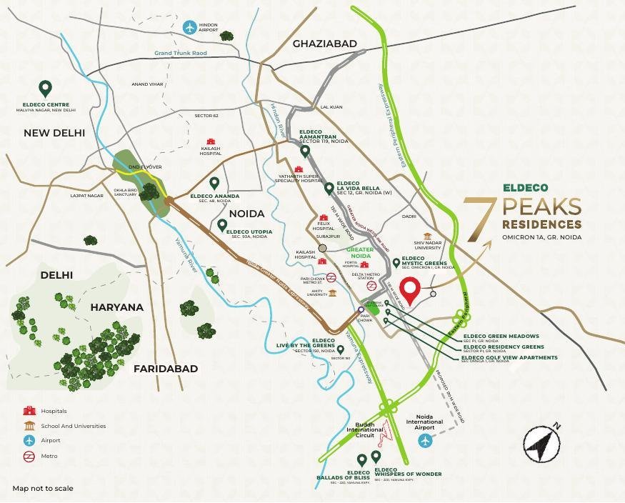 Location map of Eldeco 7 Peaks Residences, Omicron 1A